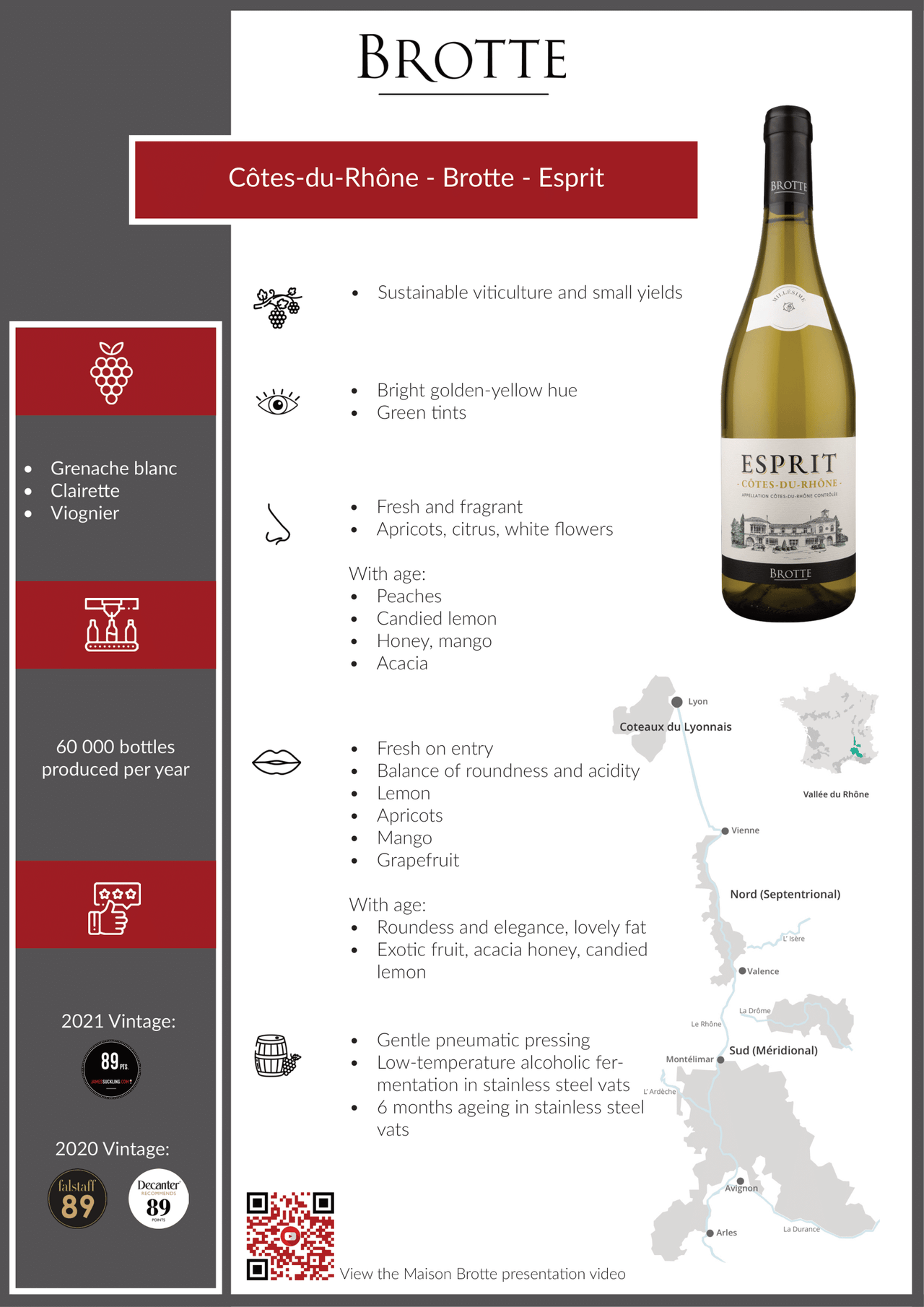 Brotte - Esprit, AOC Cotes du Rhone, Blanc 2023, 750ml