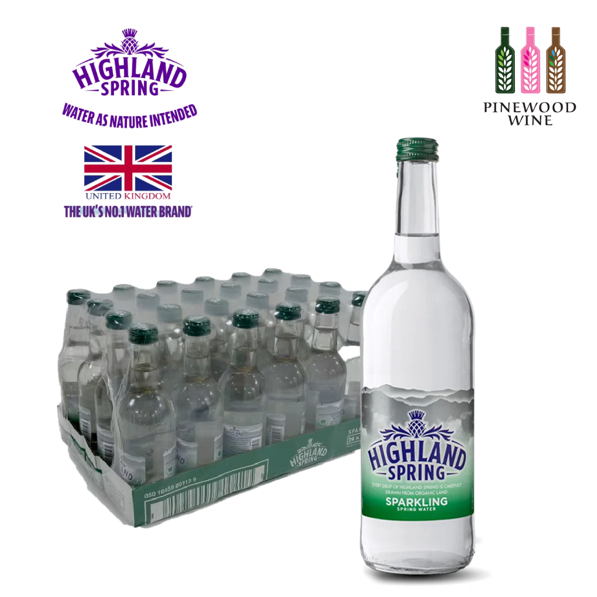 Highland Spring Sparkling Water Glass Bottle 330ml (24 Bottles)