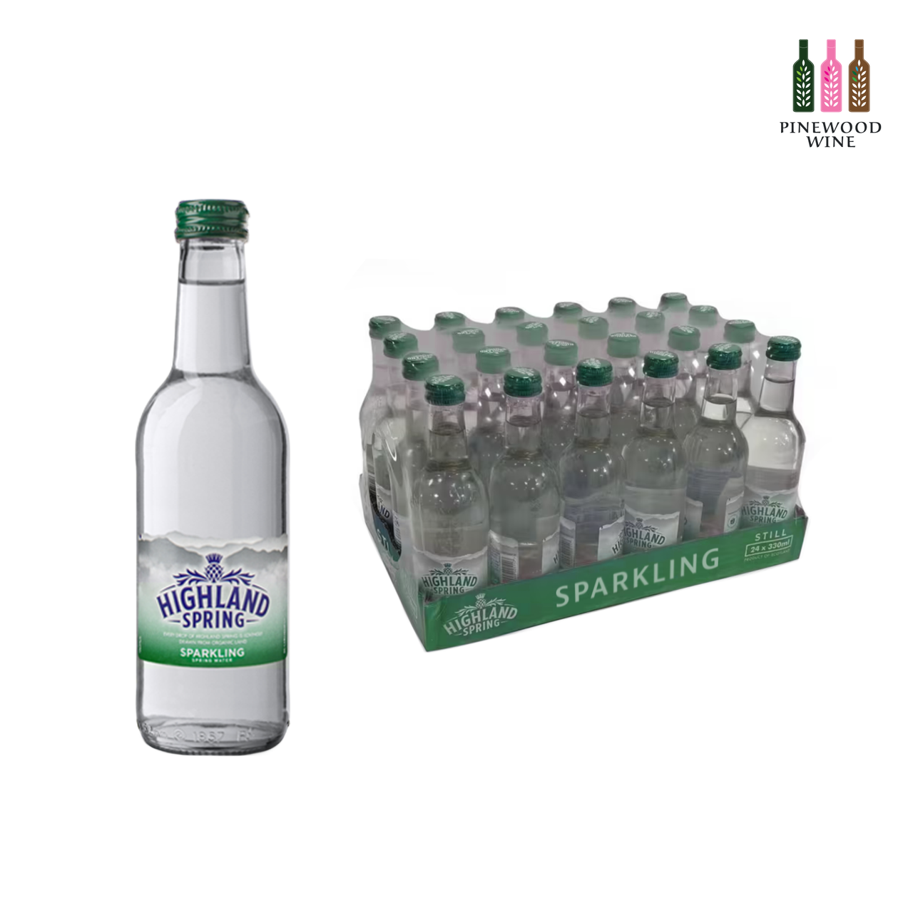 Highland Spring Sparkling Water Glass Bottle 330ml (24 Bottles)